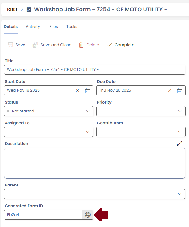 Task in Explorer with a public form URL